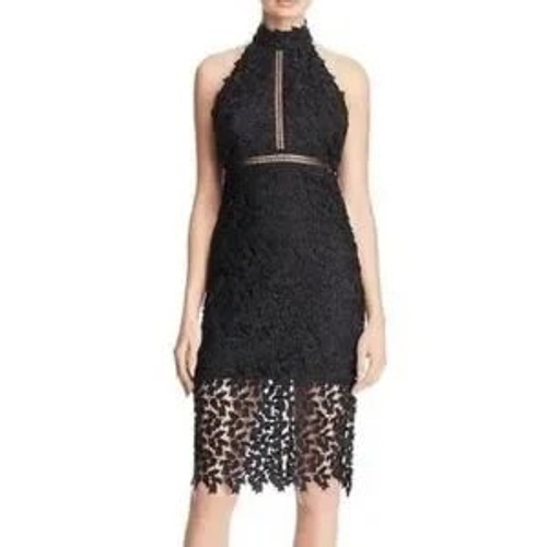 Bardot Lace Midi Dress Womens 4 Xs Black High Neck Floral Cocktail